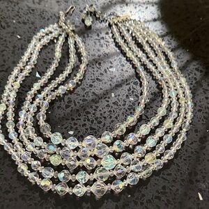 Elegant 5 Strand Vintage Crystal Necklace